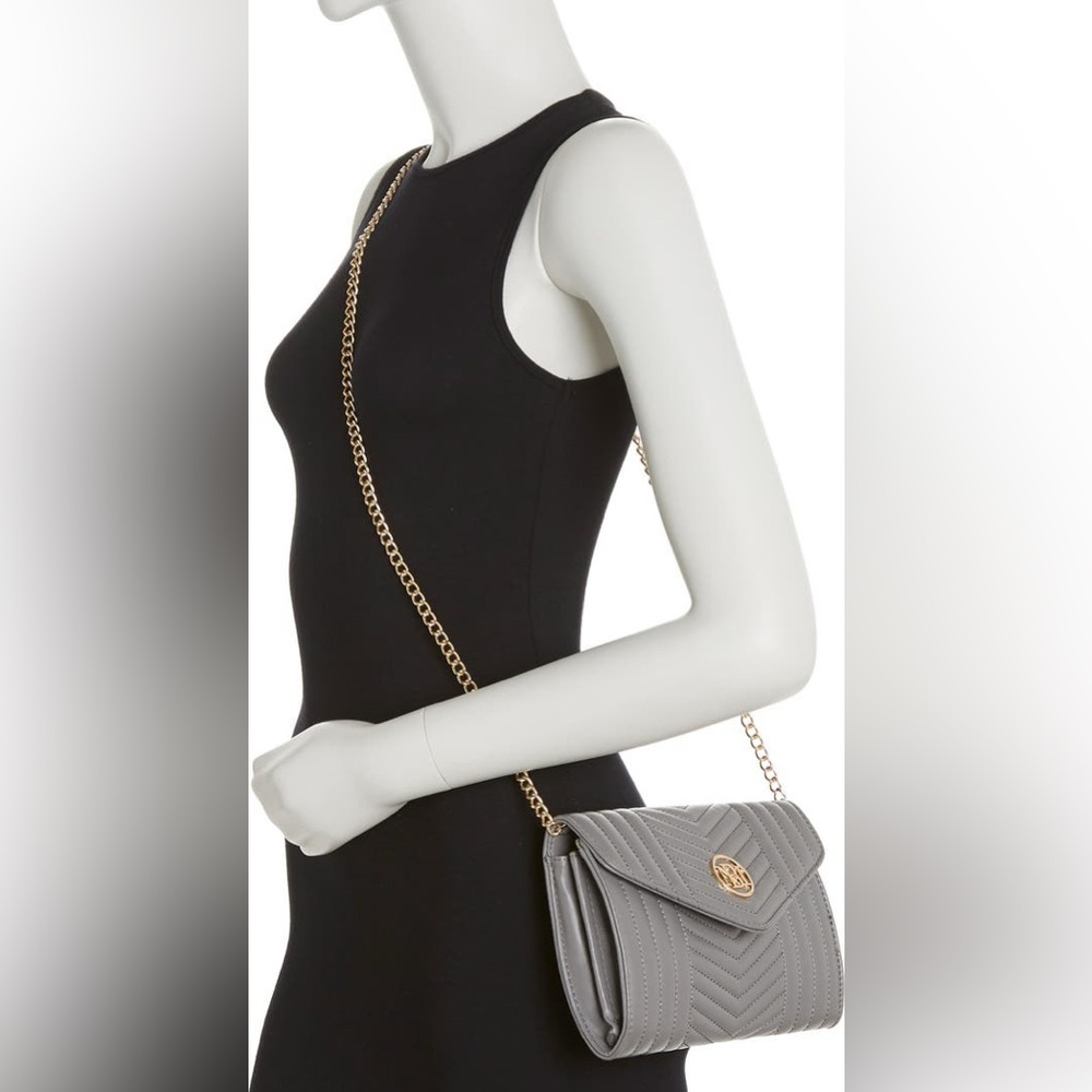 Studio Badgley Mischka Grey Crossbody with Gold Chain, NWT